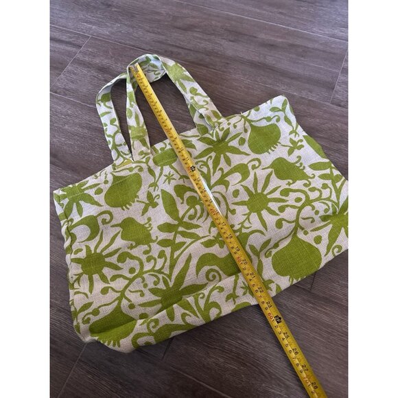 New Rock Flower Paper 100% Jute tote bag shopping purse green leafy print - Picture 3 of 7